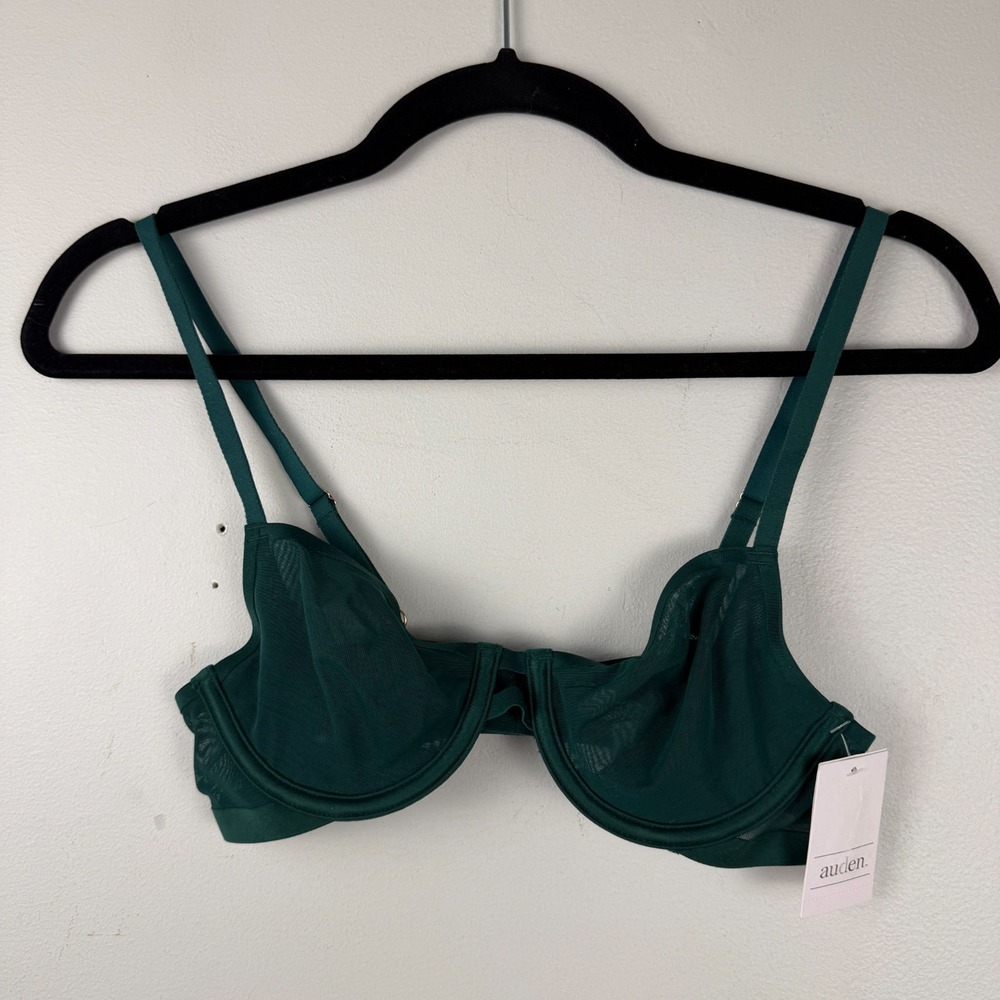 Auden Unlined Demi Coverage Underwire Bra Women's 32A Green Mesh Sheer Comfort